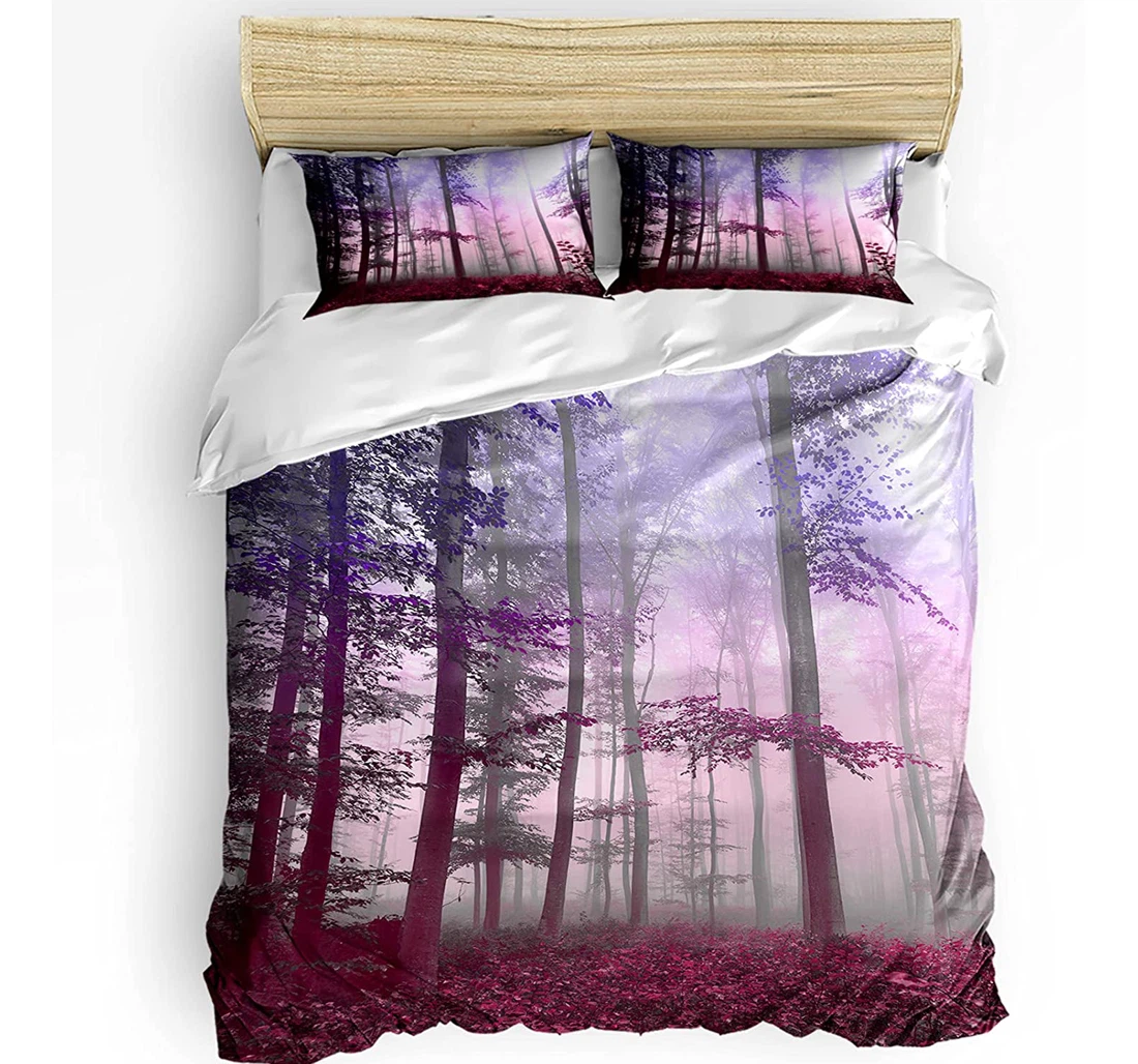 Personalized Bedding Set - Purple Forest Fallen Leaves Cozy Wild Jungle Included 1 Ultra Soft Duvet Cover or Quilt and 2 Lightweight Breathe Pillowcases