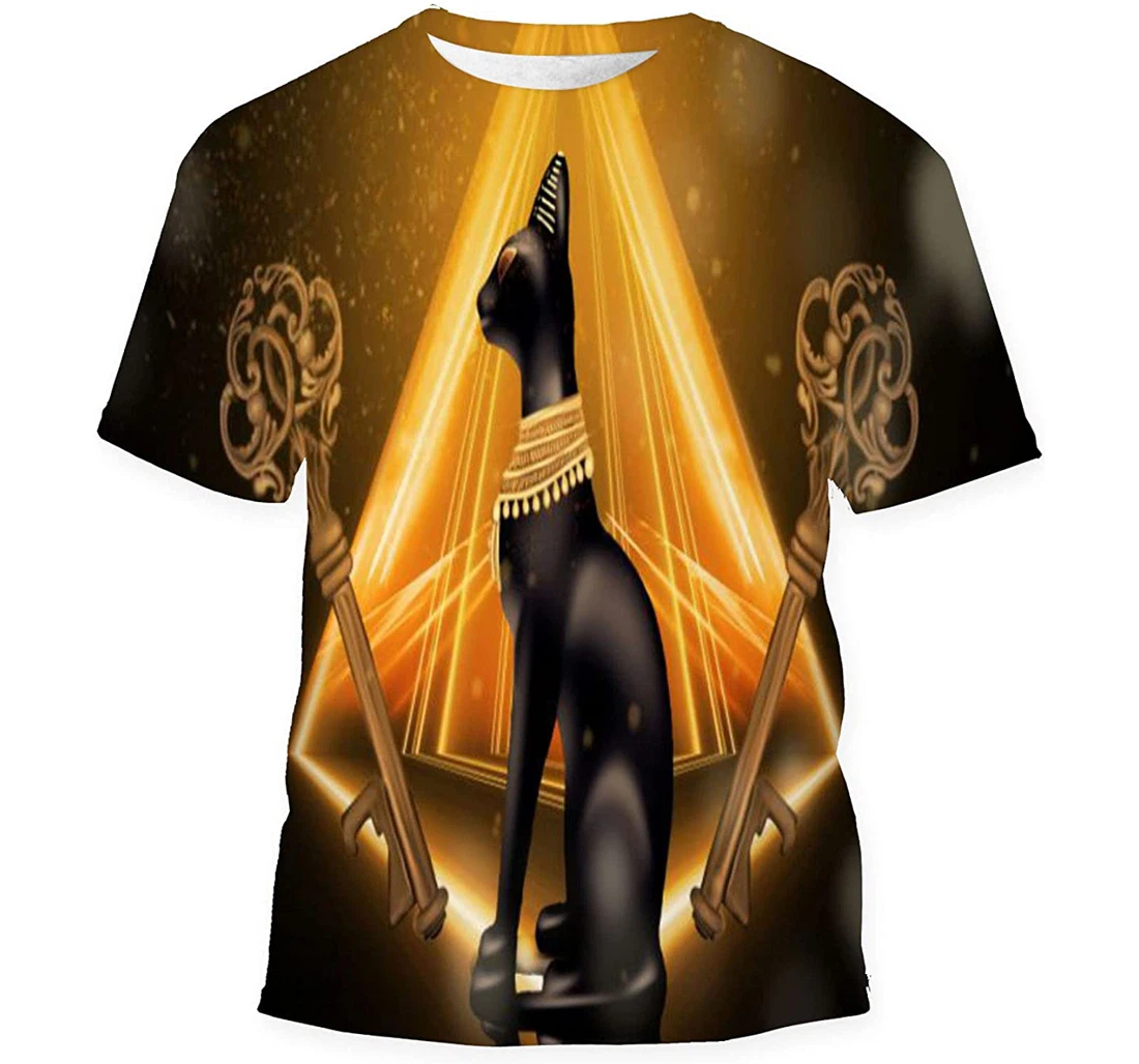 Egyptian Background Hall Columns Golden Light - 3D Printed T-shirt, Long Sleeves Shirt