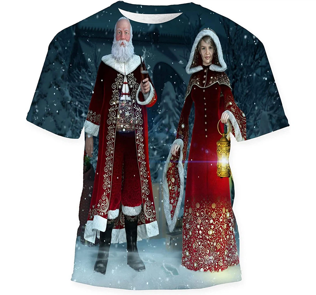 Enchanting Mr Mrs Santa Claus Christmas - 3D Printed T-shirt, Long Sleeves Shirt