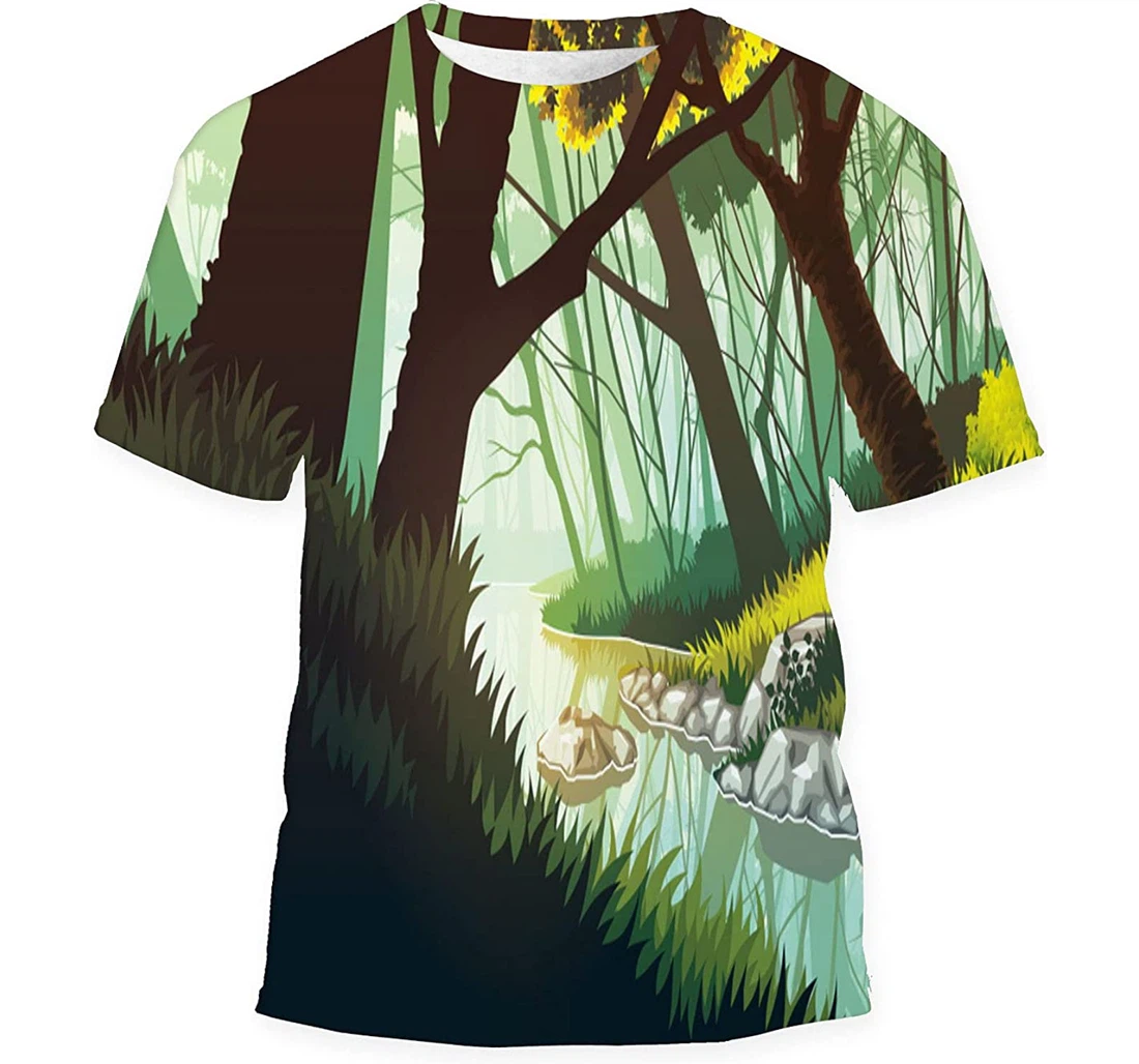 Background Landscape Field Trees - 3D Printed T-shirt, Long Sleeves Shirt