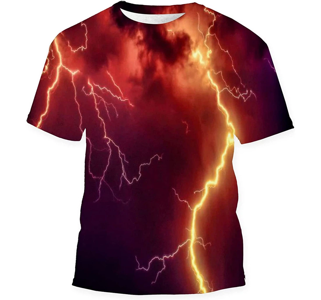 Orange Thunderstorm Night Sky - 3D Printed T-shirt, Long Sleeves Shirt