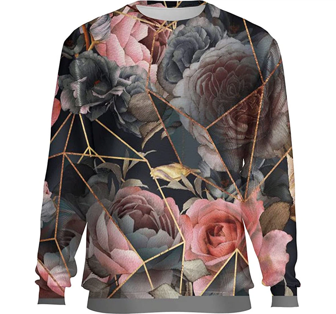 Floral Flowers On Dark - 3D Printed T-shirt, Long Sleeves Shirt