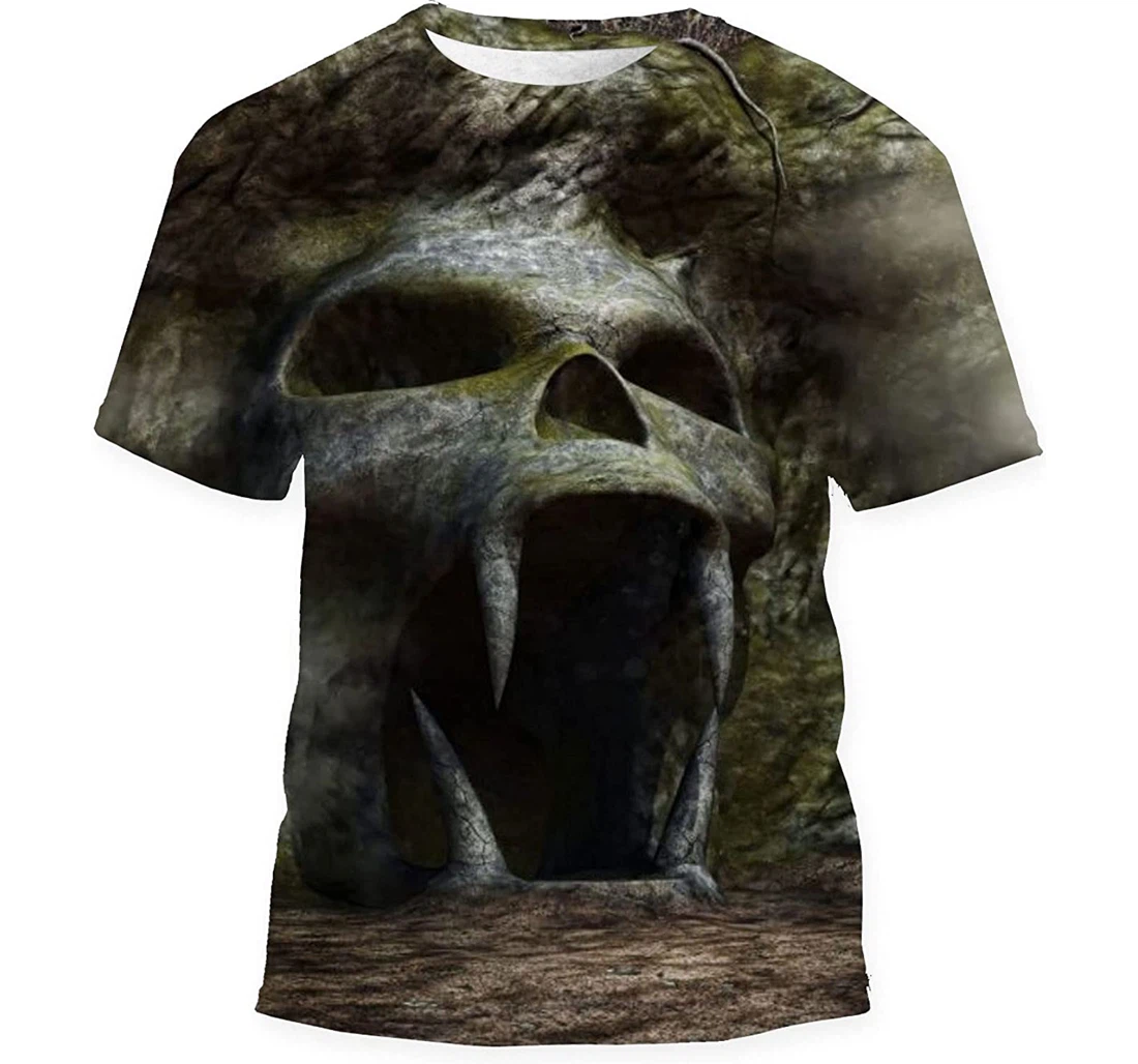 Spooky Cave Entrance Shape Skull - 3D Printed T-shirt, Long Sleeves Shirt