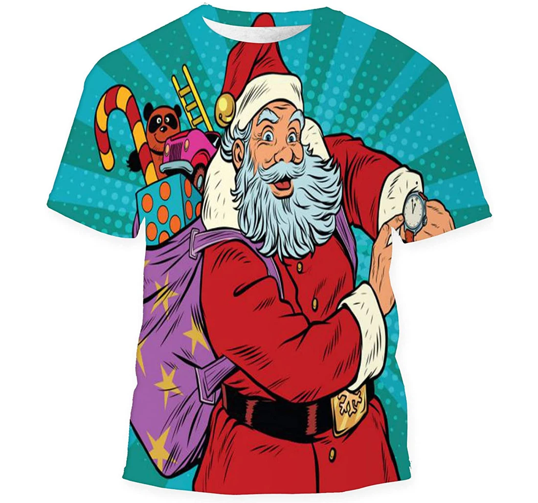 Santa Claus Shows On Clock New - 3D Printed T-shirt, Long Sleeves Shirt