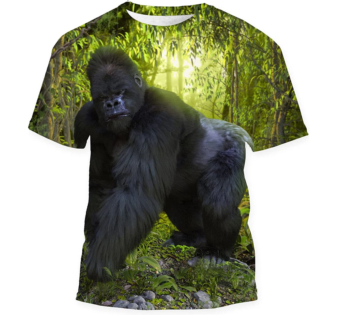 Dramatic Scene Silverback Gorilla Staring Camera - 3D Printed T-shirt, Long Sleeves Shirt