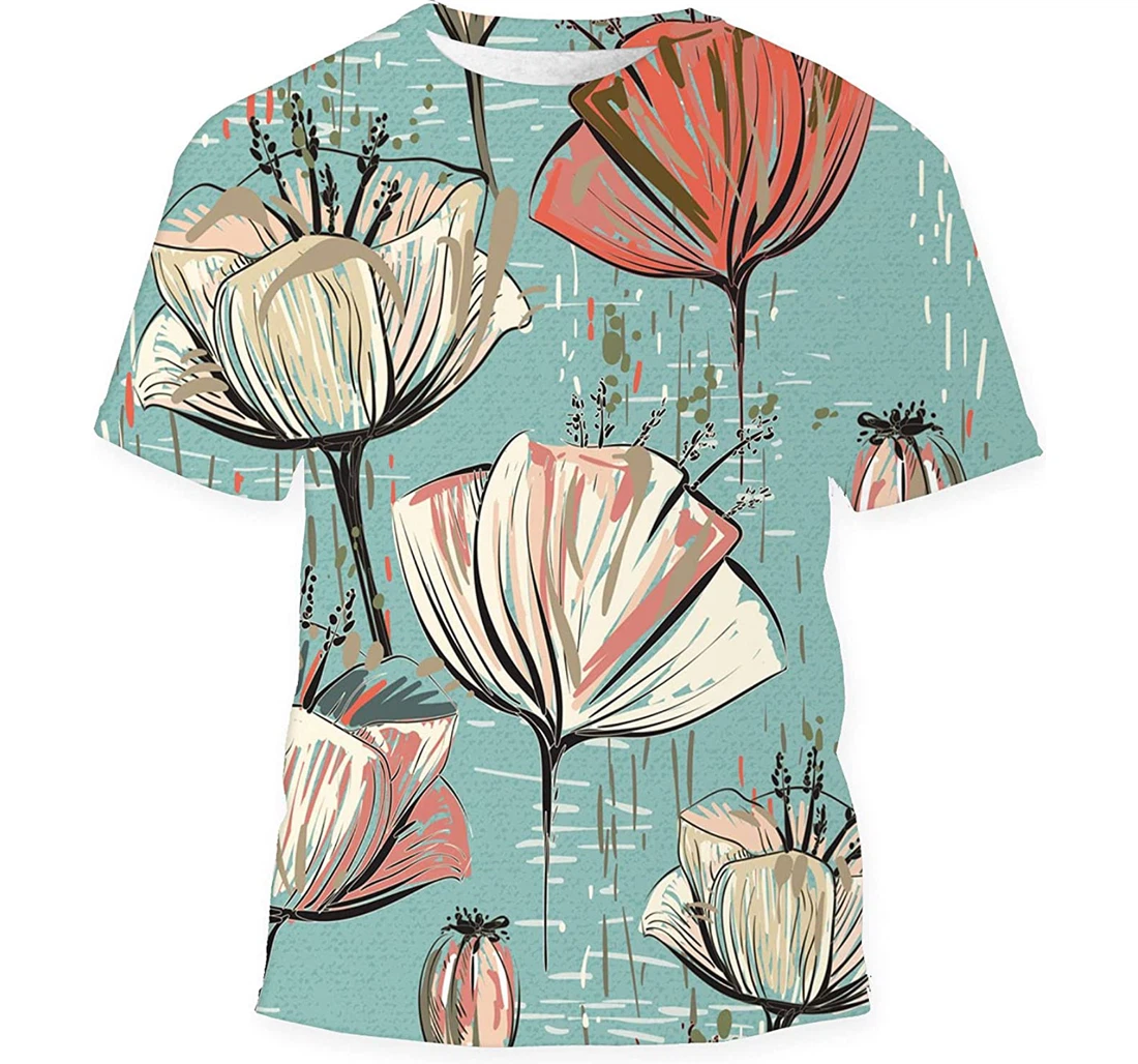 Colorful Tulips Flowers Backdrop - 3D Printed T-shirt, Long Sleeves Shirt