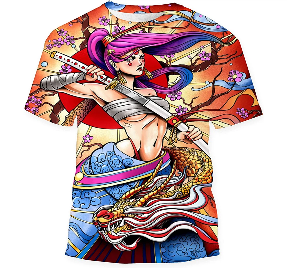 Samurai Girl Katana Whose Hair - 3D Printed T-shirt, Long Sleeves Shirt