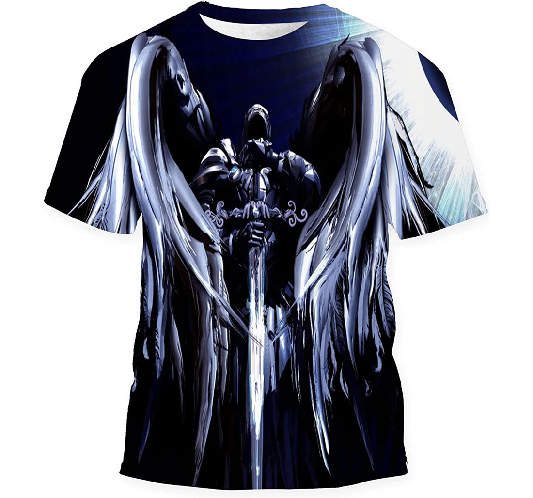 Majestic Towering Angel Sword His Hands - 3D Printed T-shirt, Long Sleeves Shirt