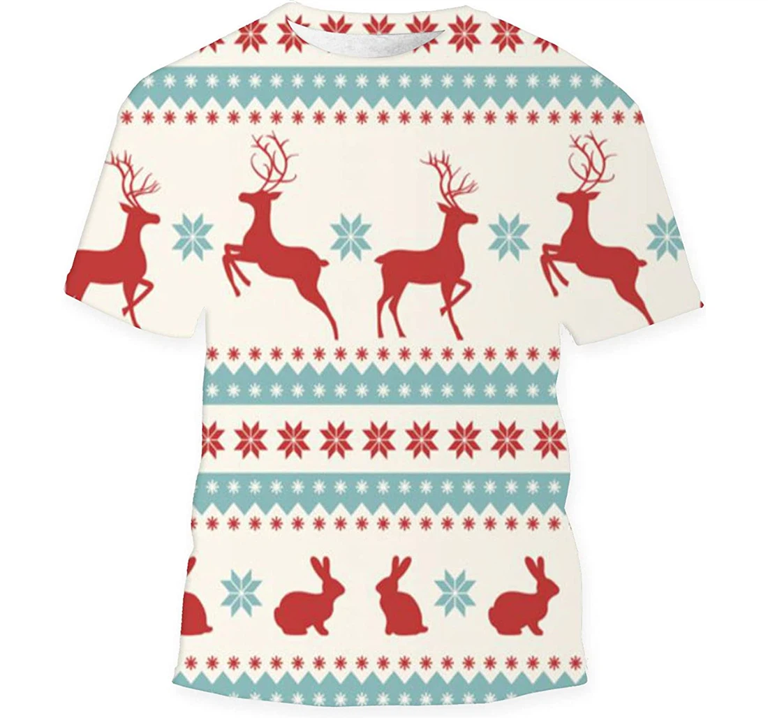 Christmas Ornament Deer Rabbits - 3D Printed T-shirt, Long Sleeves Shirt