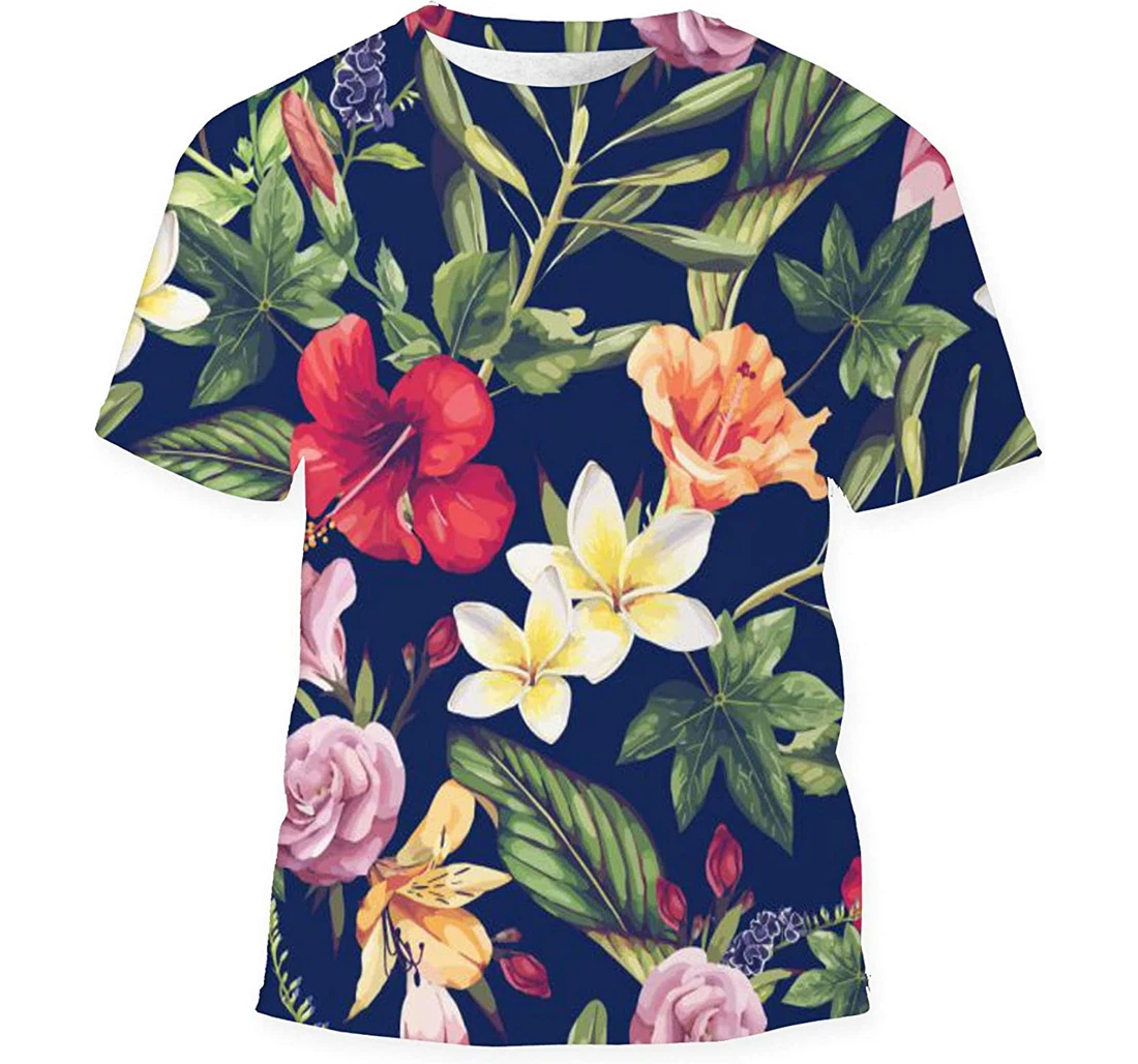 Floral Tropical Flowers Watercolor - 3D Printed T-shirt, Long Sleeves Shirt