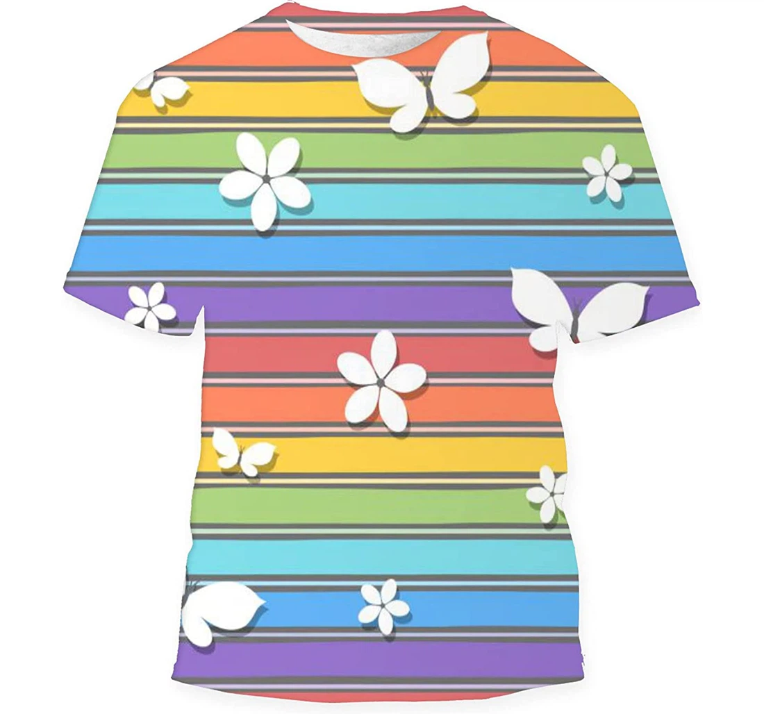 Silhouettes Butterflies Flowers On - 3D Printed T-shirt, Long Sleeves Shirt