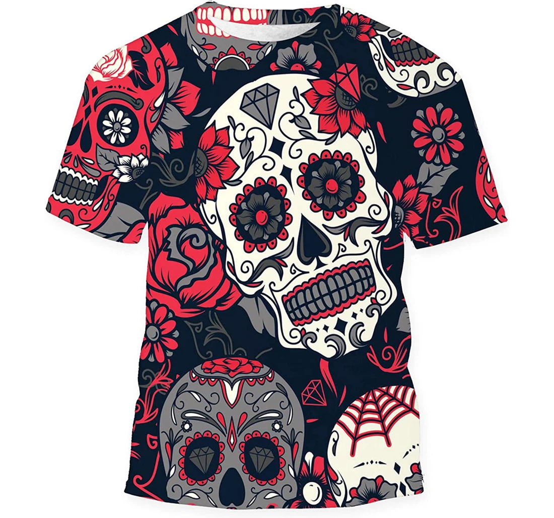 Day Dead Colorful Sugar Skull Floral - 3D Printed T-shirt, Long Sleeves Shirt