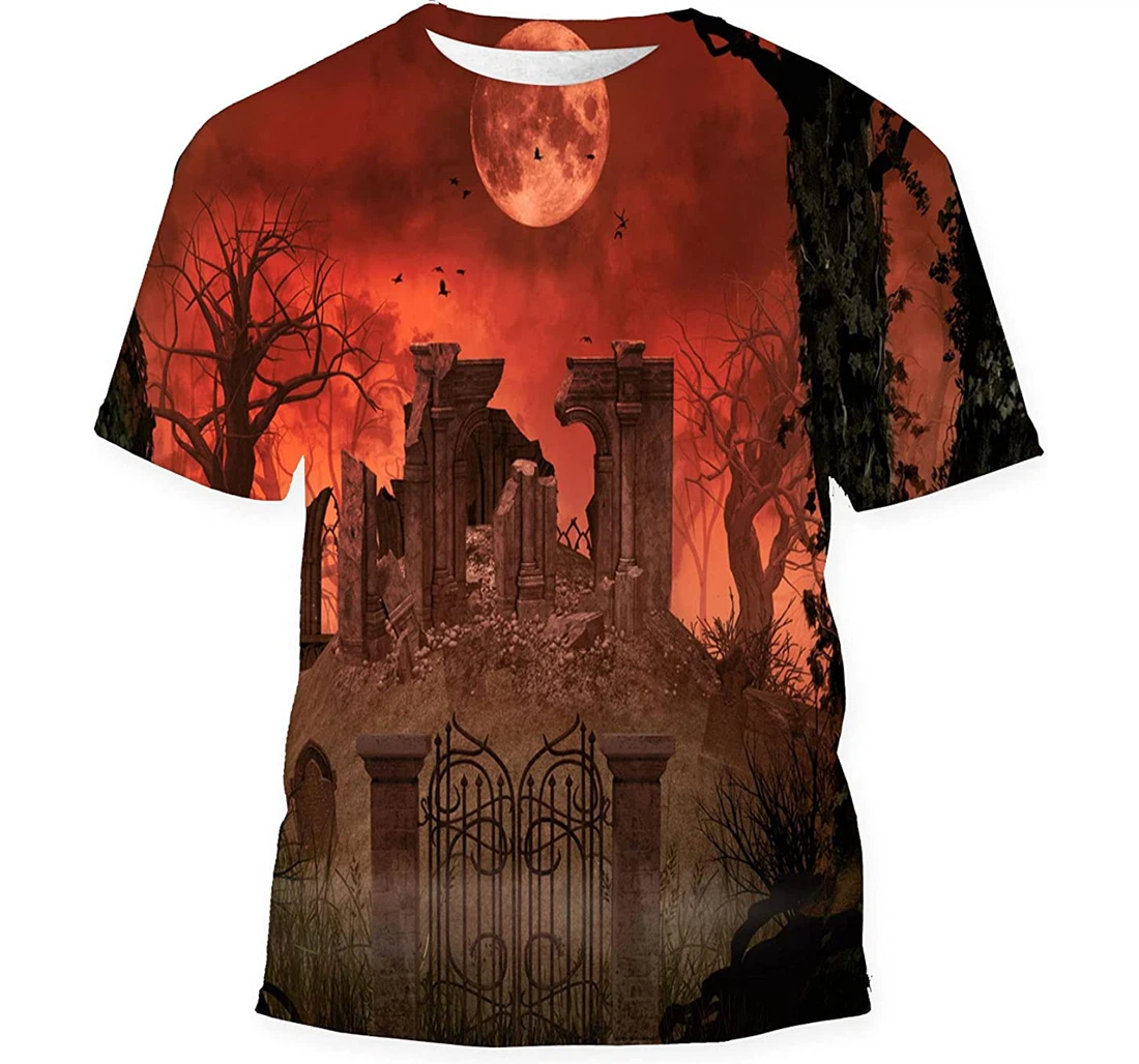 Rendering Halloween Concept Old Churchyard - 3D Printed T-shirt, Long Sleeves Shirt