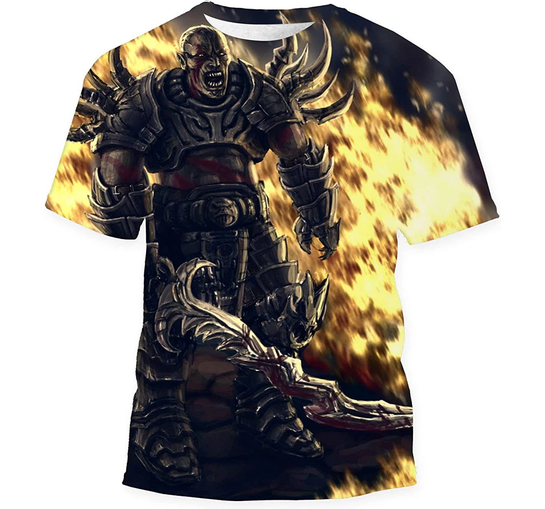 Orc Knight Stands Crooked Sword Against - 3D Printed T-shirt, Long Sleeves Shirt