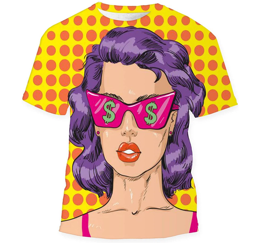 Woman Pink Sunglasses Dollar Sign - 3D Printed T-shirt, Long Sleeves Shirt