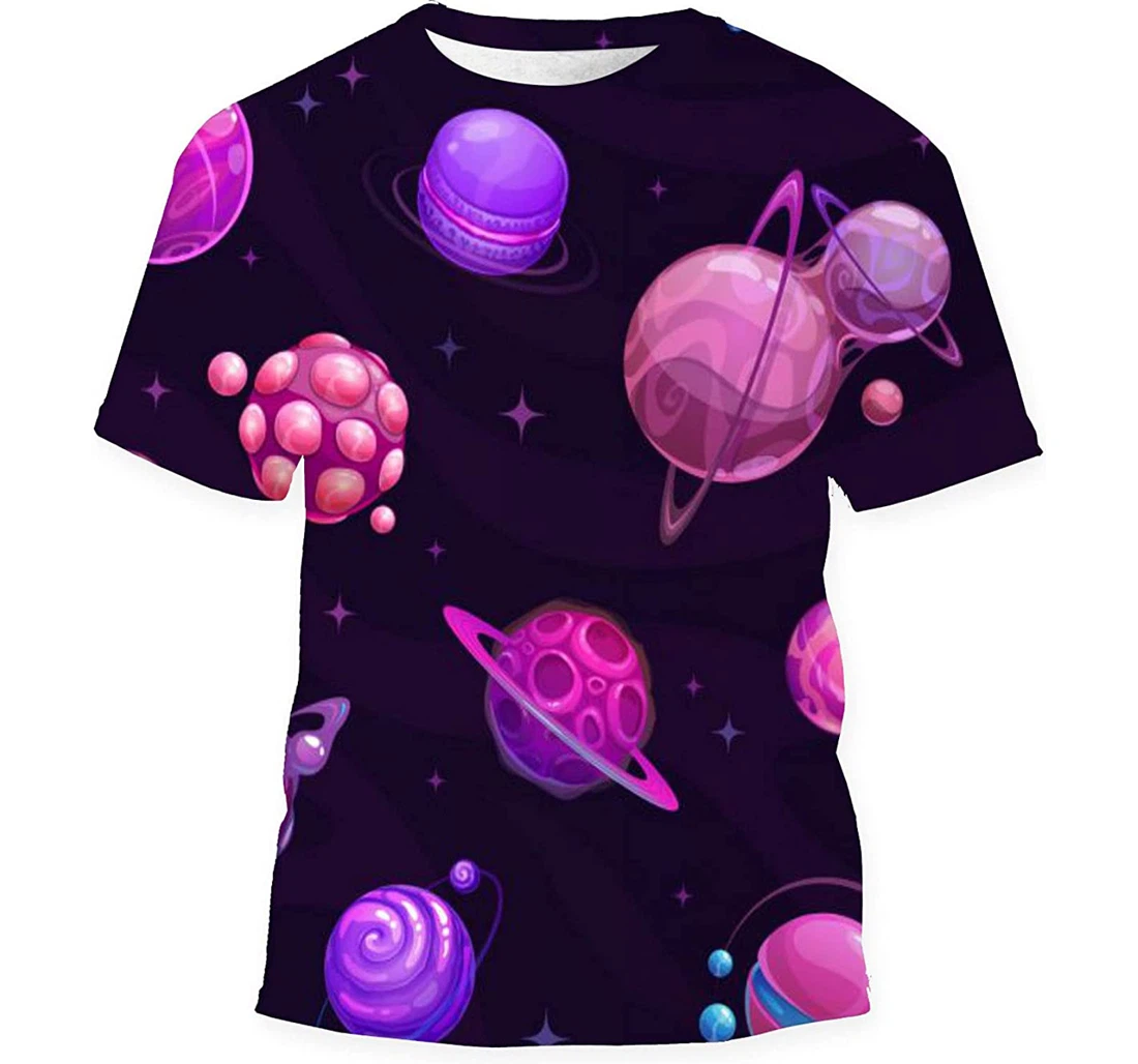 Fantasy Purple Planets On - 3D Printed T-shirt, Long Sleeves Shirt