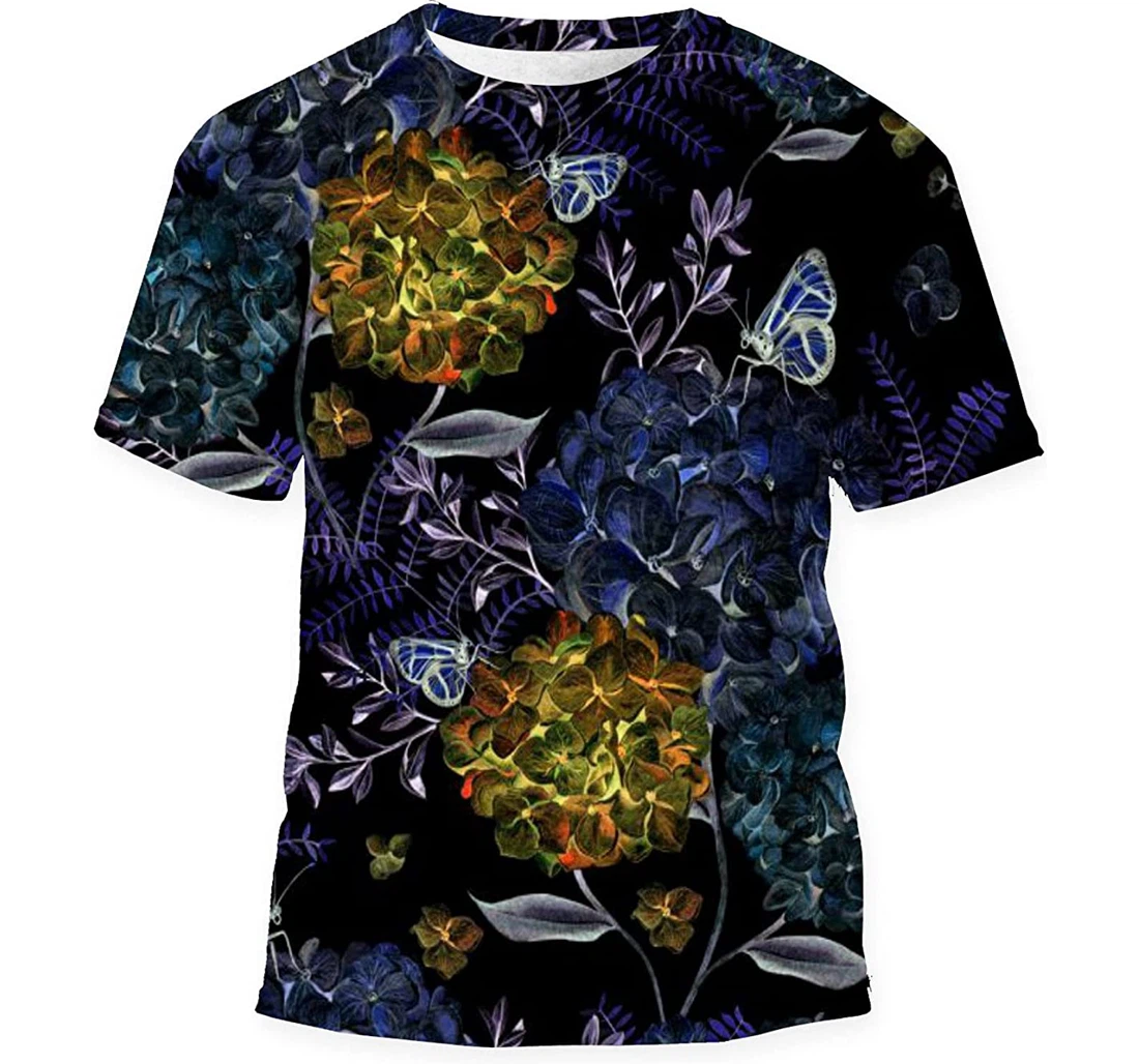 Beautiful Watercolor Hydrangea Flowers Wildflowers - 3D Printed T-shirt, Long Sleeves Shirt