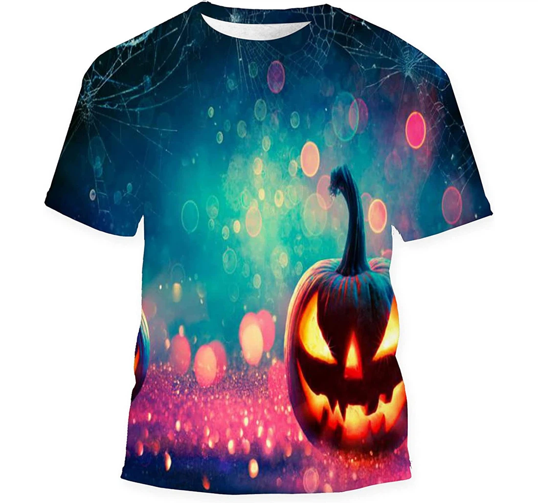 Halloween Abstract Party Smiling Pumpkins On - 3D Printed T-shirt, Long Sleeves Shirt