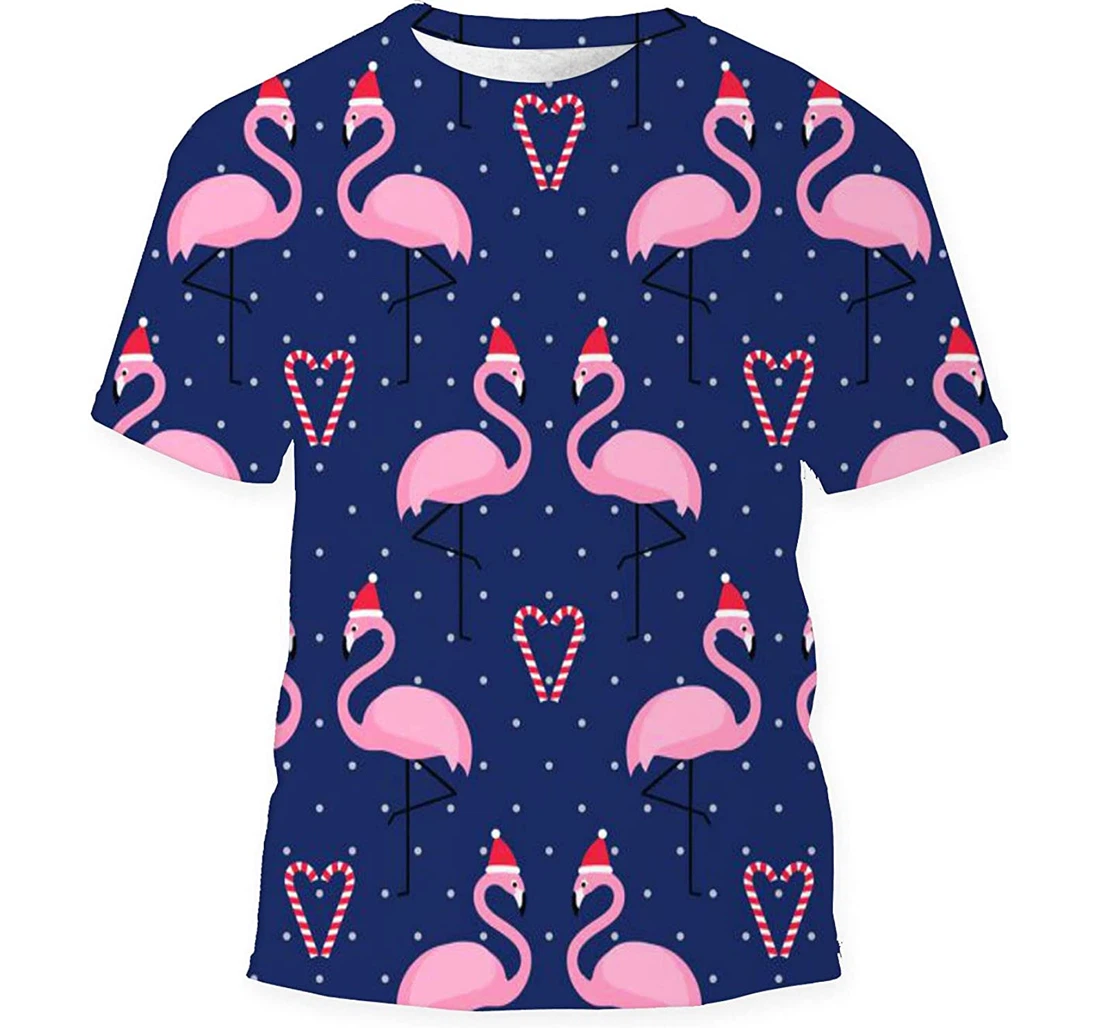 Flamingo Xmas Hat Candy Cane Heart - 3D Printed T-shirt, Long Sleeves Shirt