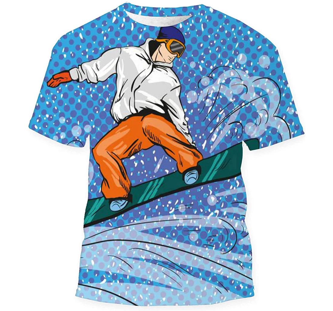 Man Snowboarding Mountains Pop Art - 3D Printed T-shirt, Long Sleeves Shirt