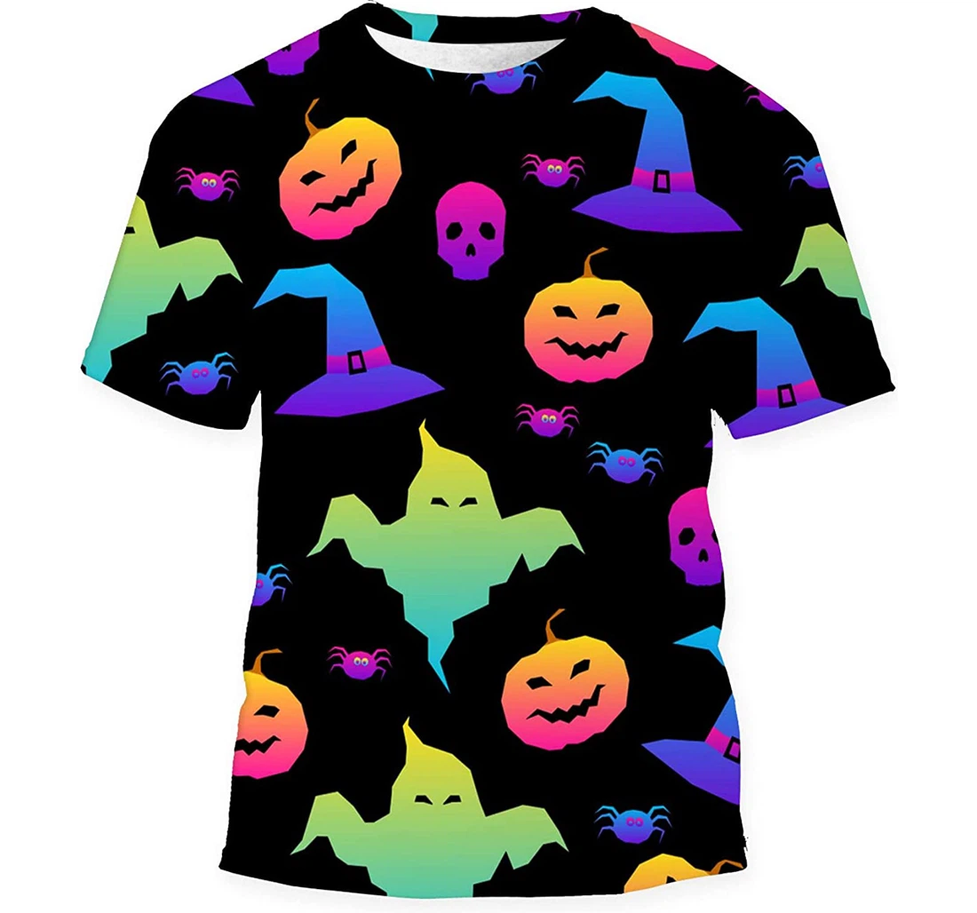 Abstract Rainbow Happy Halloween Background - 3D Printed T-shirt, Long Sleeves Shirt