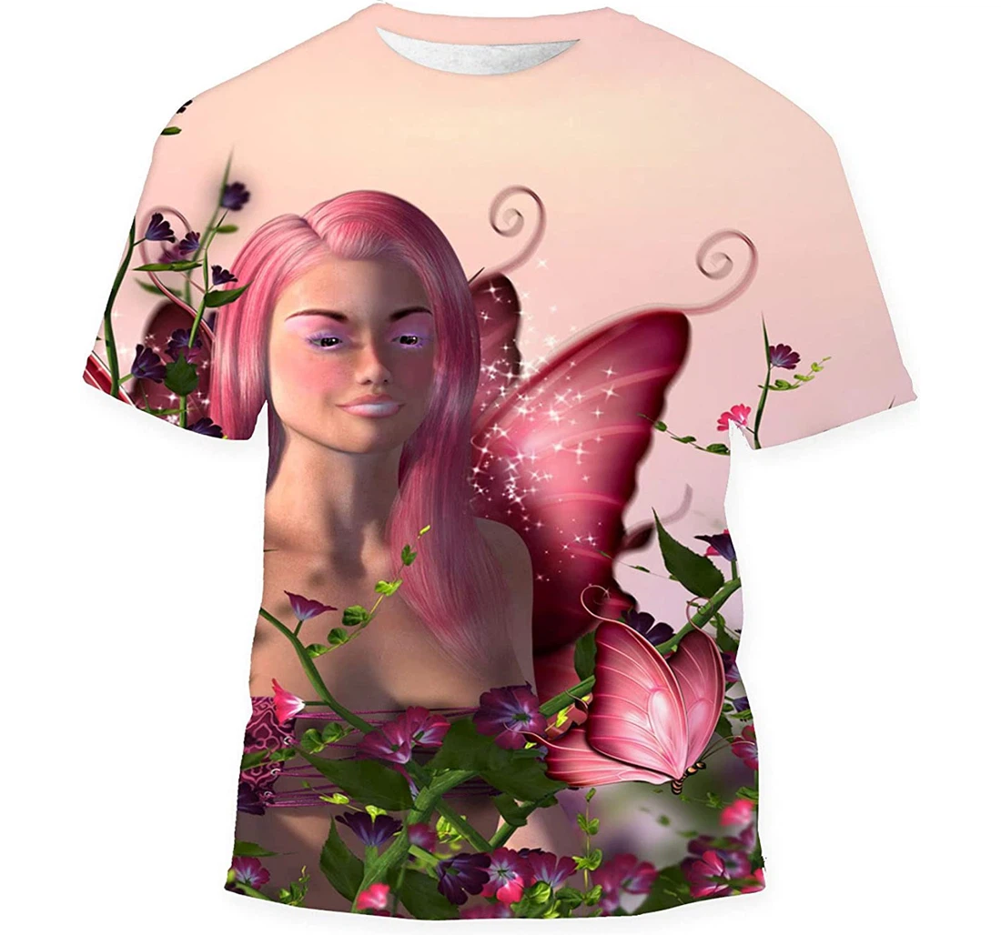 Pink Butterfly Fairy Looking Bird - 3D Printed T-shirt, Long Sleeves Shirt