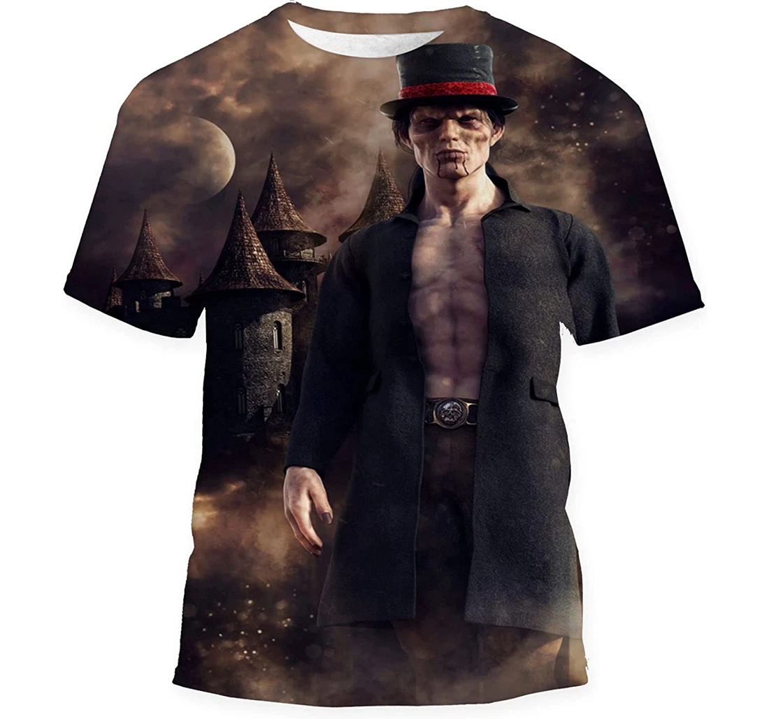 Night Scene Vampire Top Hat Coat - 3D Printed T-shirt, Long Sleeves Shirt