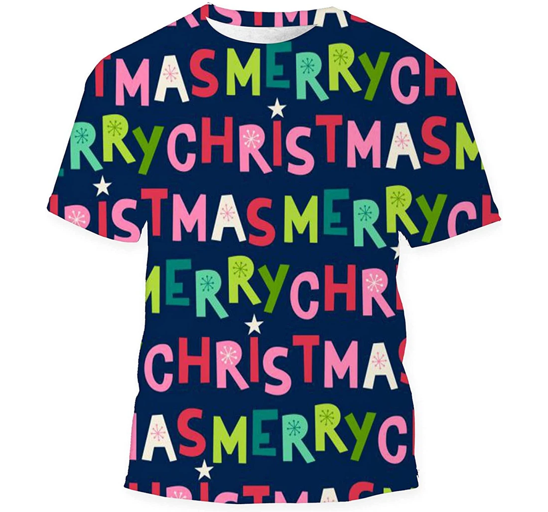 Merry Christmas Typography Background - 3D Printed T-shirt, Long Sleeves Shirt