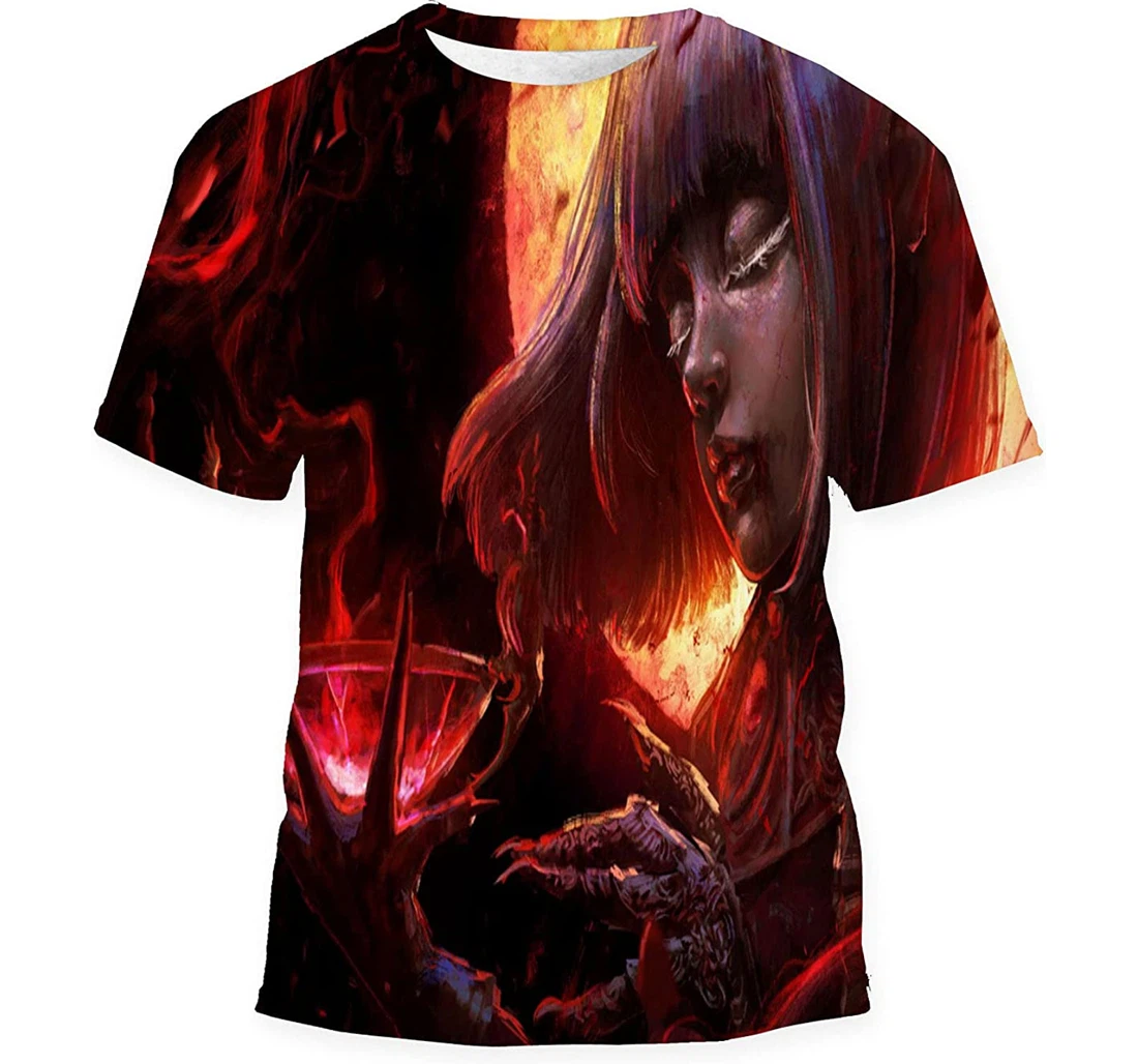 Beautiful Dark Elf Vampire Girl Her - 3D Printed T-shirt, Long Sleeves Shirt