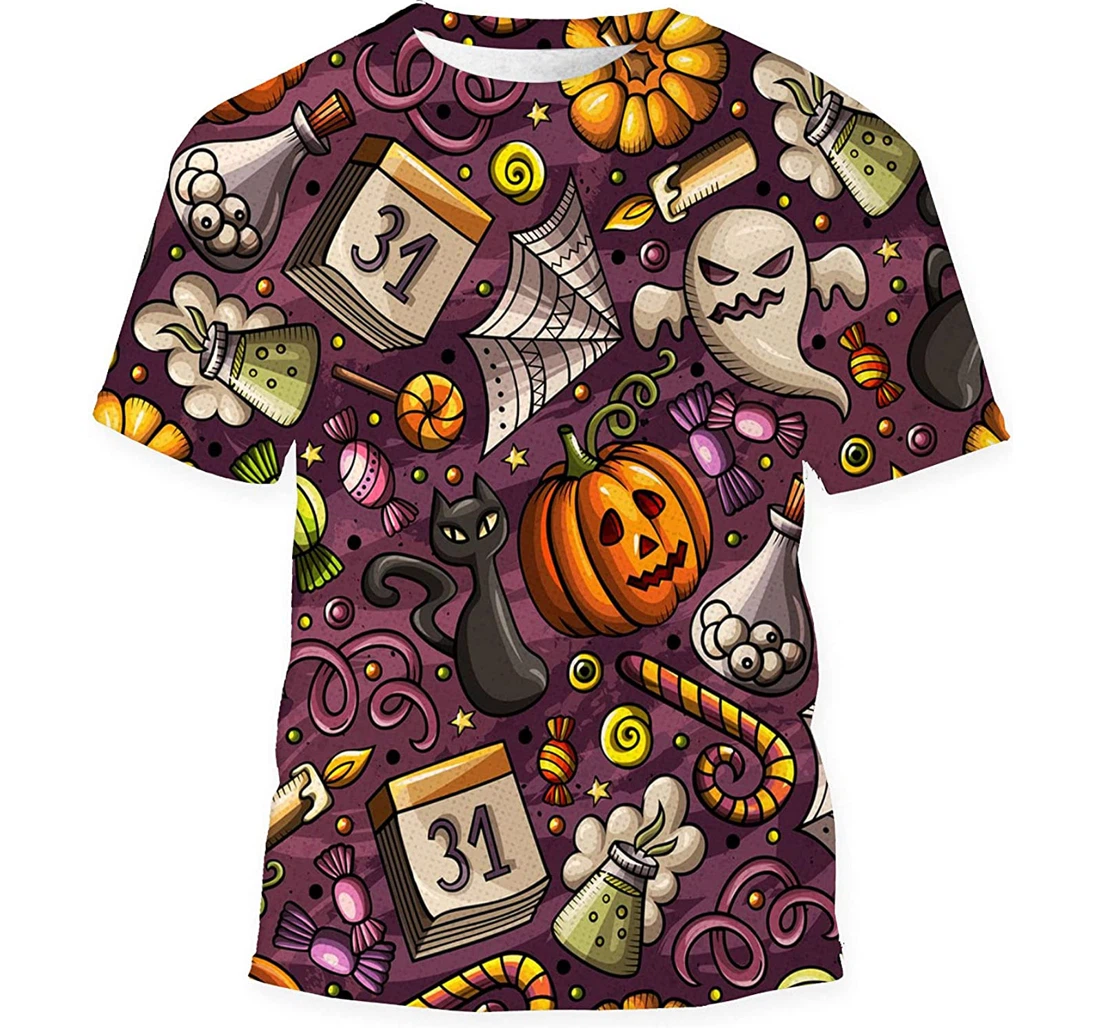 Cartoon Cute Hand Drawn Halloween - 3D Printed T-shirt, Long Sleeves Shirt