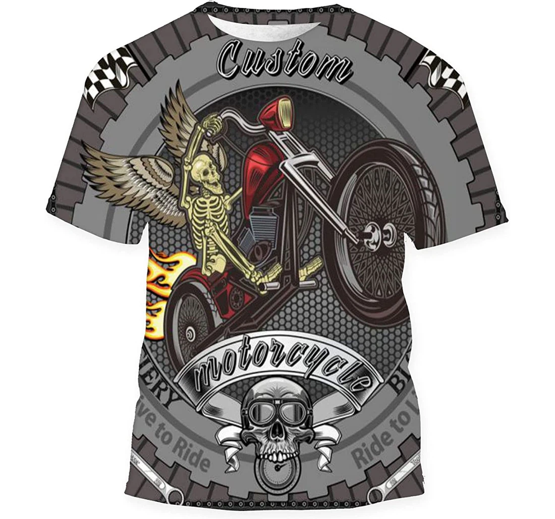 Skeleton On Motorcycle - 3D Printed T-shirt, Long Sleeves Shirt