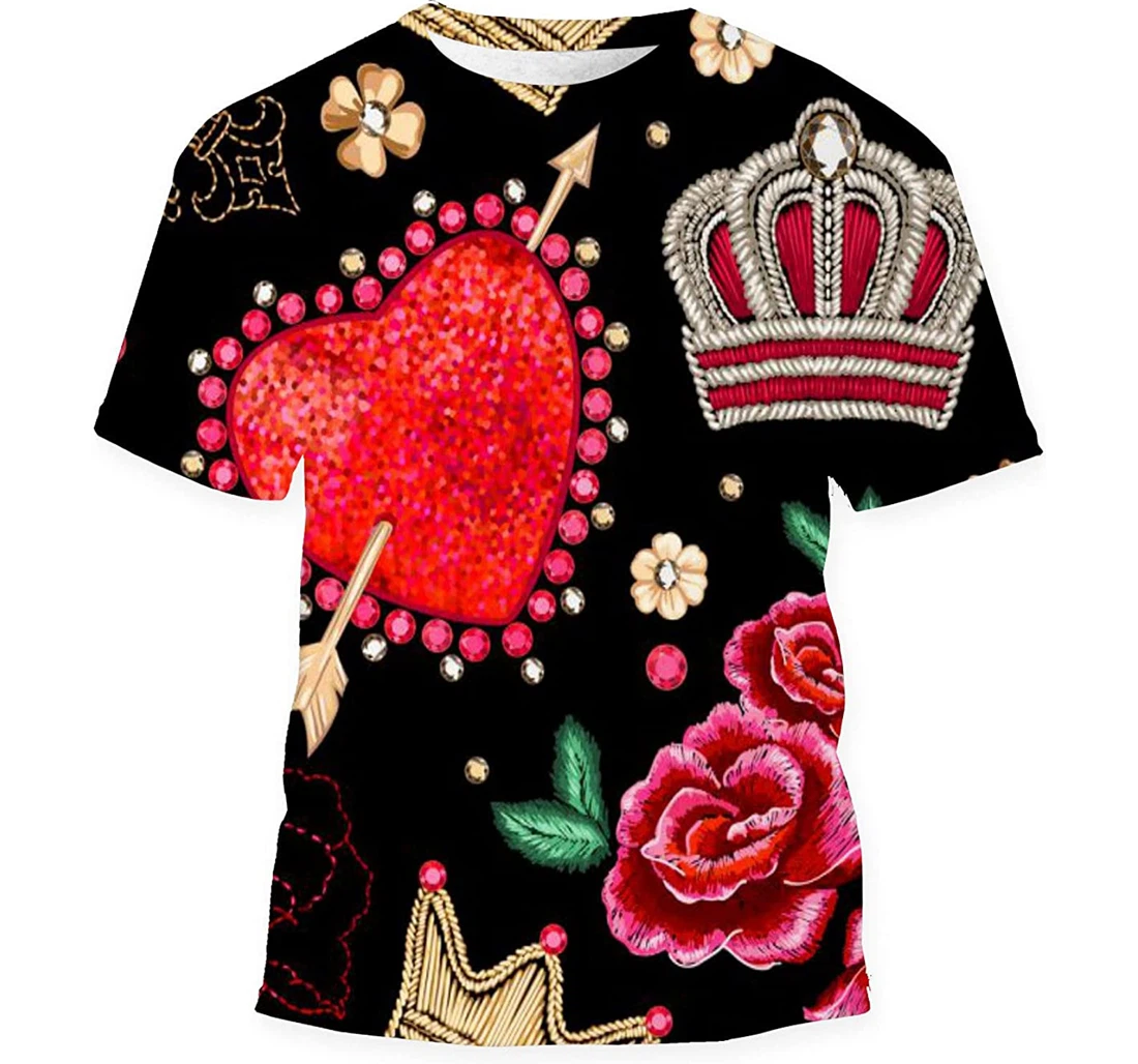 Crown Roses Flowers Heart - 3D Printed T-shirt, Long Sleeves Shirt