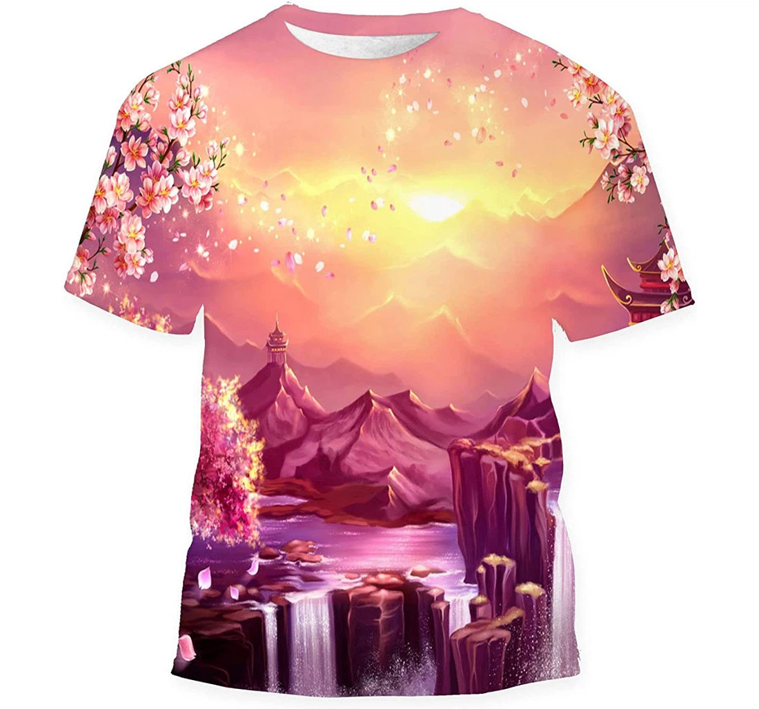Oriental Background Art Mountain - 3D Printed T-shirt, Long Sleeves Shirt