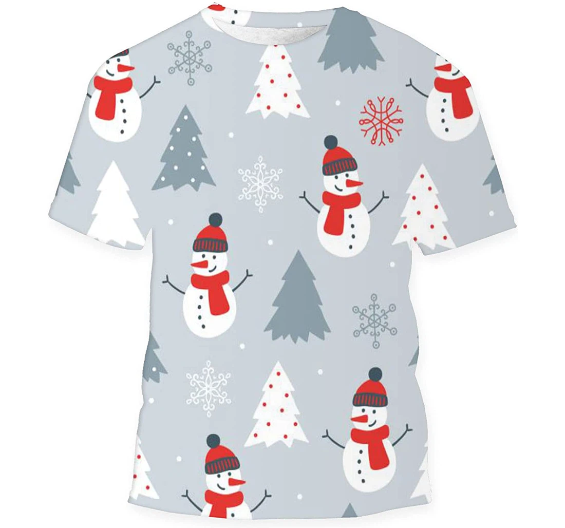 Christmas Snowman Fir Trees - 3D Printed T-shirt, Long Sleeves Shirt