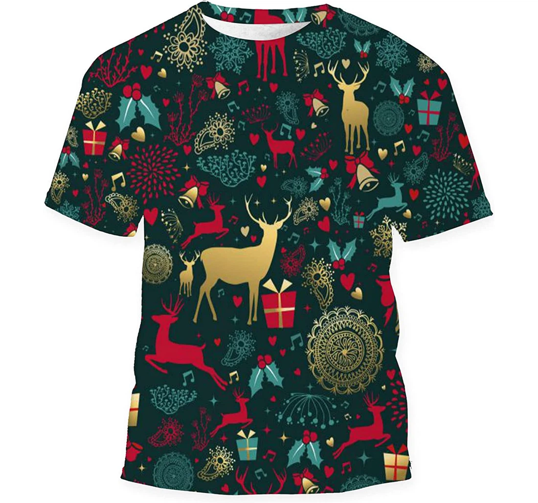 Merry Christmas Gold Deer - 3D Printed T-shirt, Long Sleeves Shirt