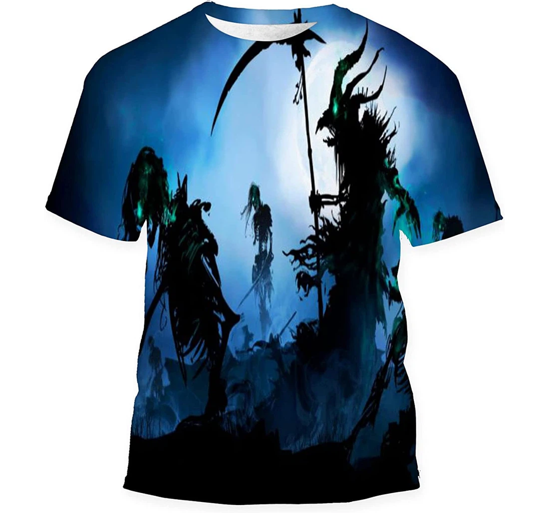 Silhouette Necromancer Scythe Torn Cloak Demonic - 3D Printed T-shirt, Long Sleeves Shirt