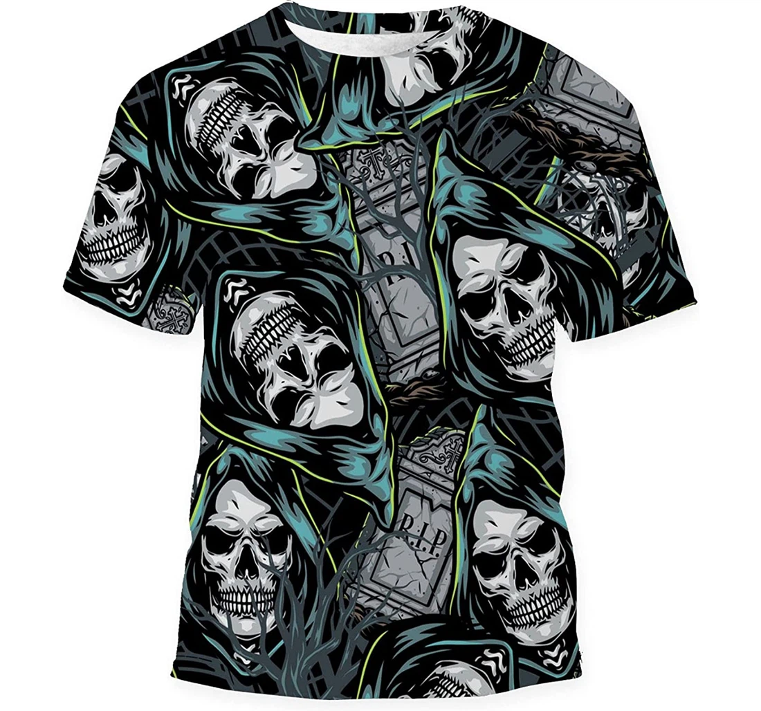 Halloween Colorful Tombstones Grim - 3D Printed T-shirt, Long Sleeves Shirt