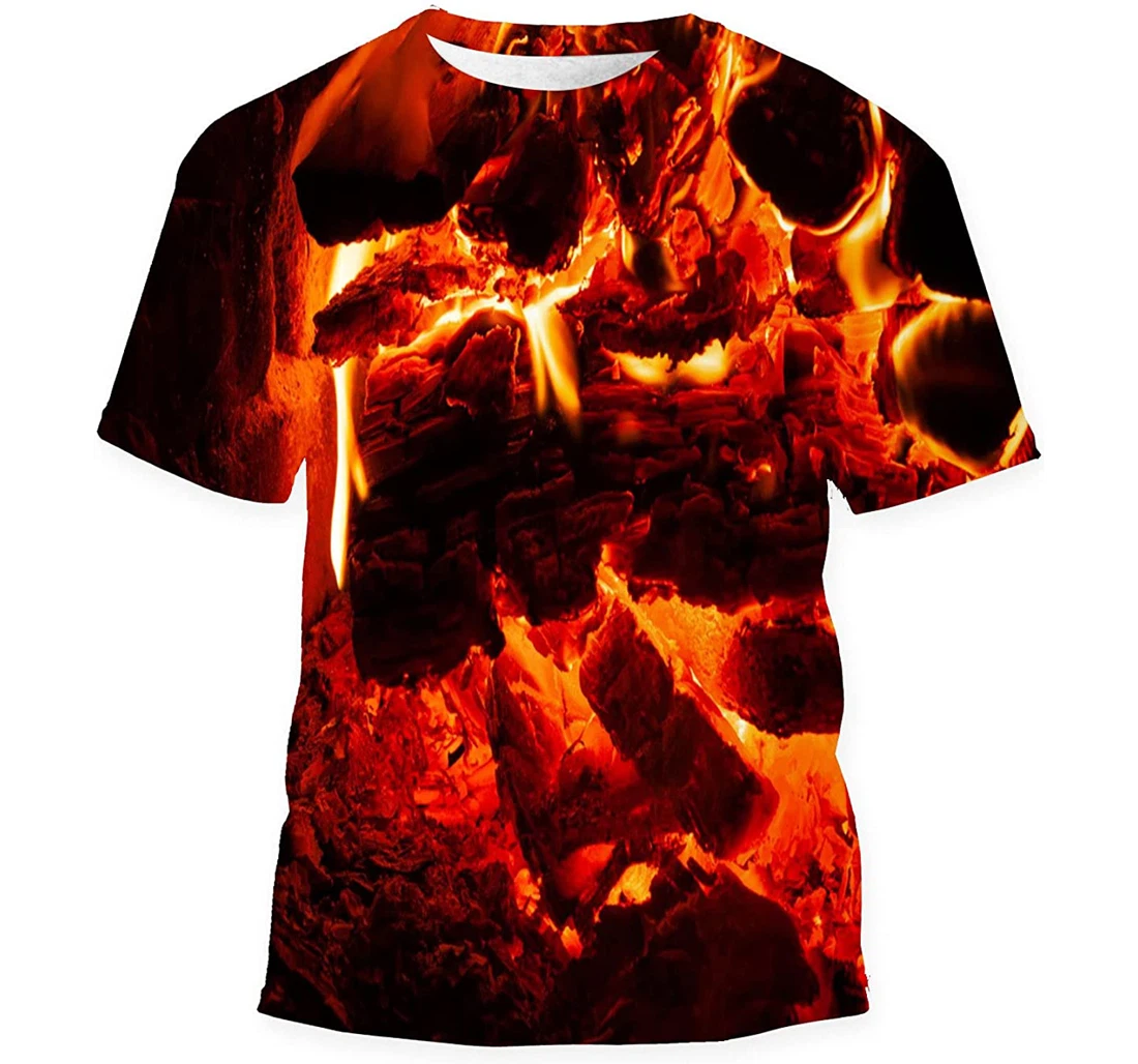 Red Sparks Burning Abstract Background - 3D Printed T-shirt, Long Sleeves Shirt