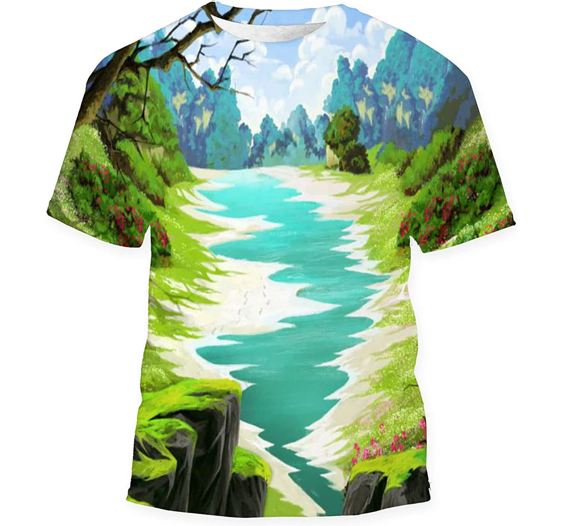 Small River Forest Land Video Games - 3D Printed T-shirt, Long Sleeves Shirt