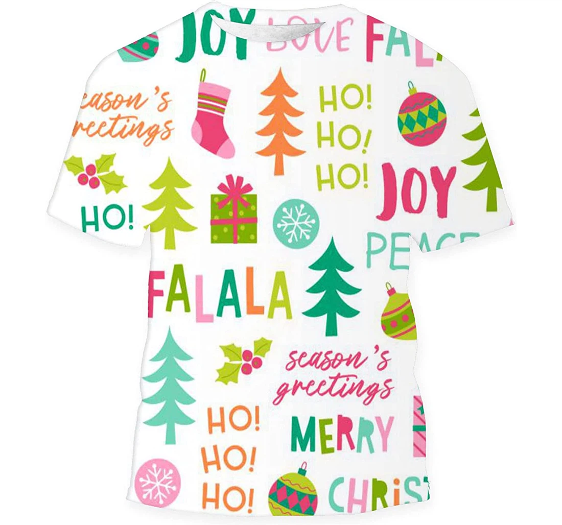 Cute Colorful Christmas Elements Words - 3D Printed T-shirt, Long Sleeves Shirt