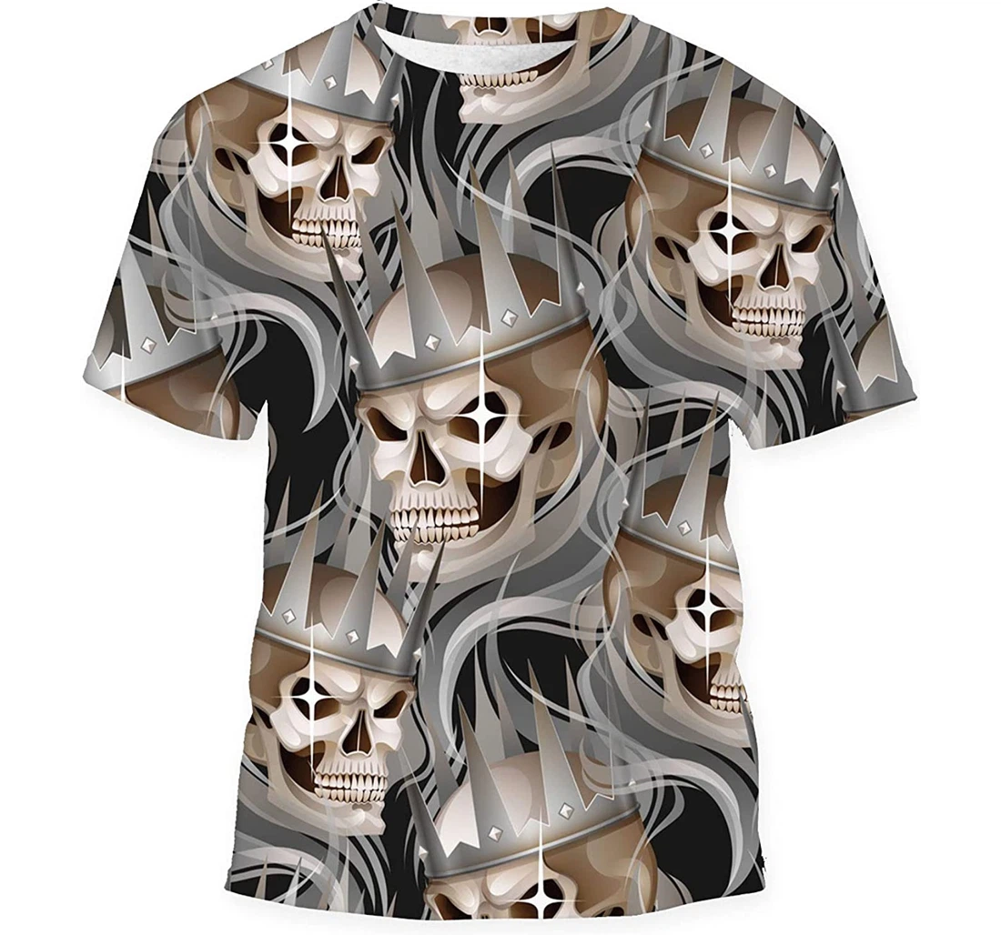 Graphic Skull Fearful Smile Silver Crown - 3D Printed T-shirt, Long Sleeves Shirt