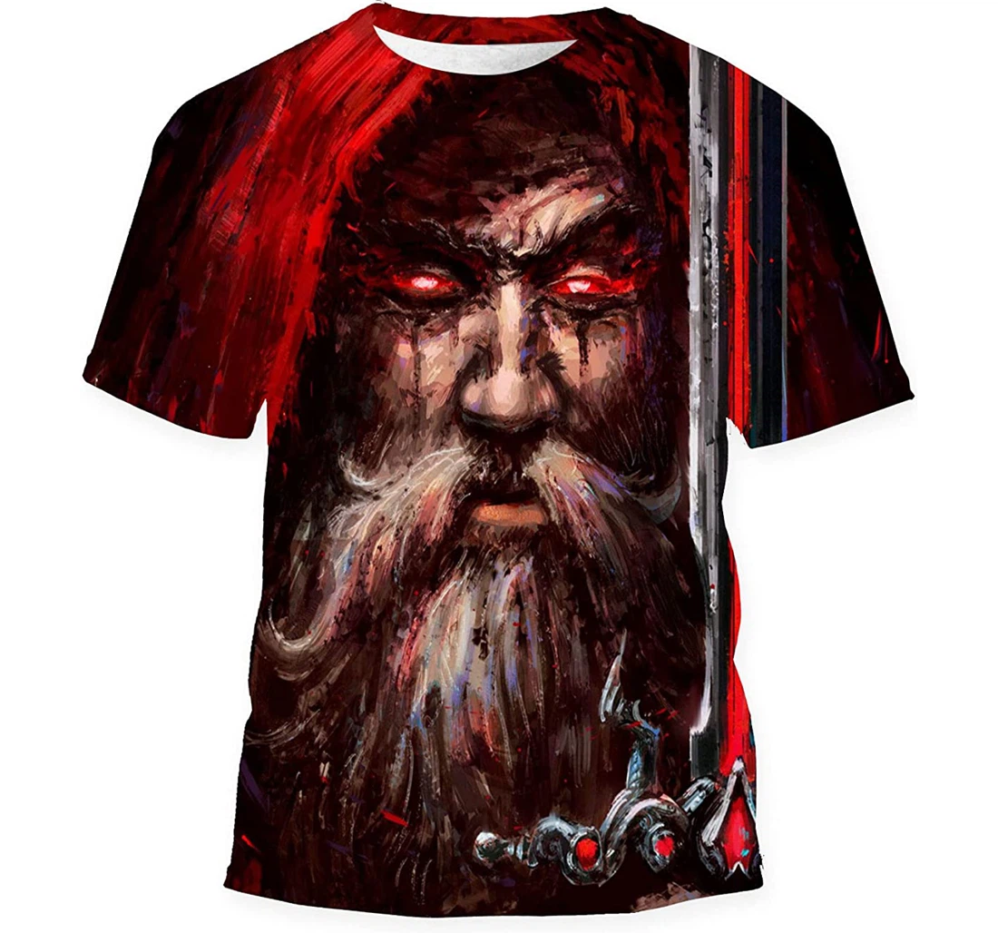 Portrait Oil Imitation Old Sinister Wizard - 3D Printed T-shirt, Long Sleeves Shirt