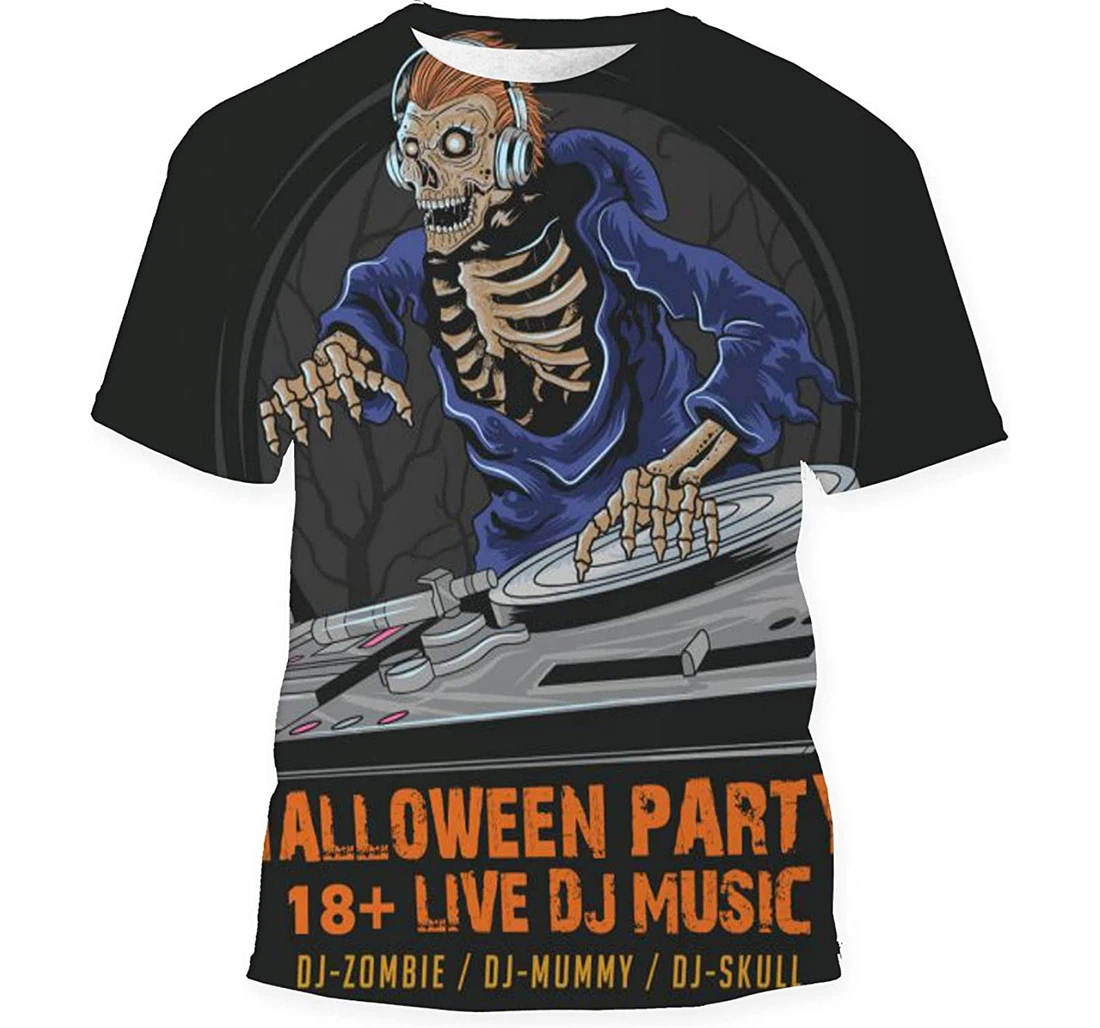 Skull Zombie Dj Music Halloween Party - 3D Printed T-shirt, Long Sleeves Shirt