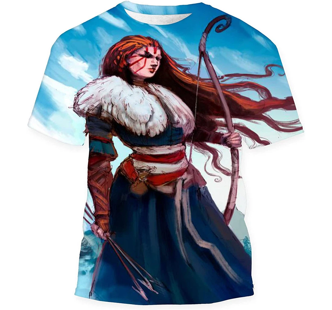 Shaman Girl Long Hair Fluttering Wind - 3D Printed T-shirt, Long Sleeves Shirt