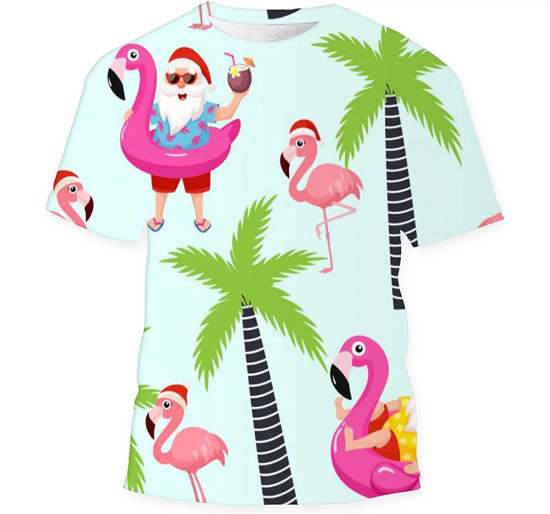 Christmas Tropical Santa Claus Flamingo - 3D Printed T-shirt, Long Sleeves Shirt