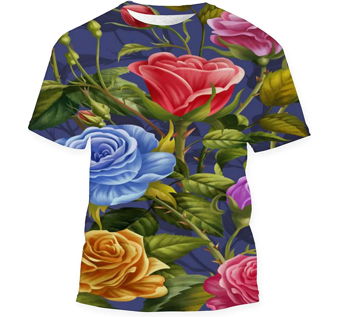 Floral Background Colorful Rose Flowers Mobile - 3D Printed T-shirt, Long Sleeves Shirt