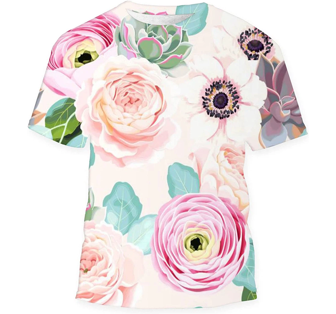 Flowers Succulents - 3D Printed T-shirt, Long Sleeves Shirt
