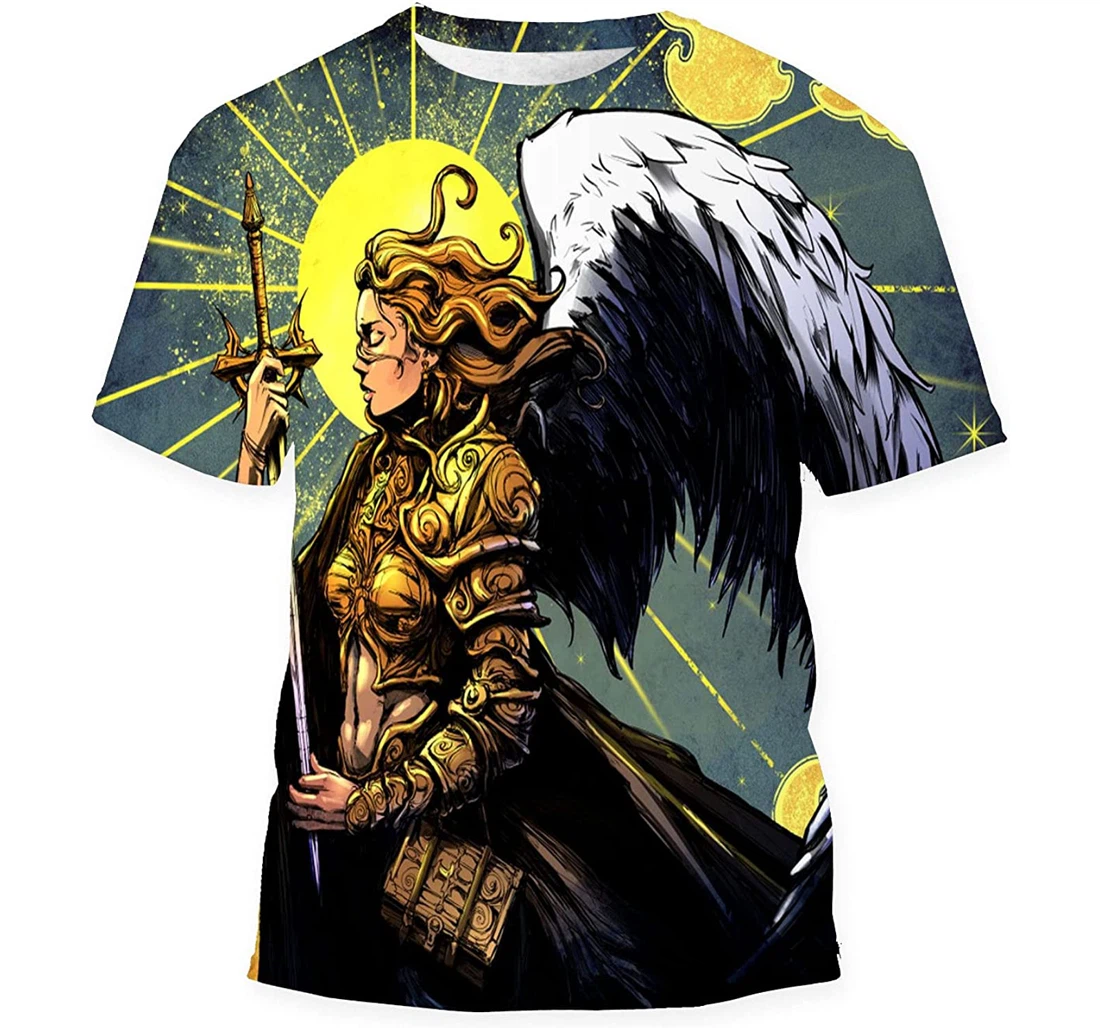 Beautiful Angel Girl Armor Sword Against - 3D Printed T-shirt, Long Sleeves Shirt