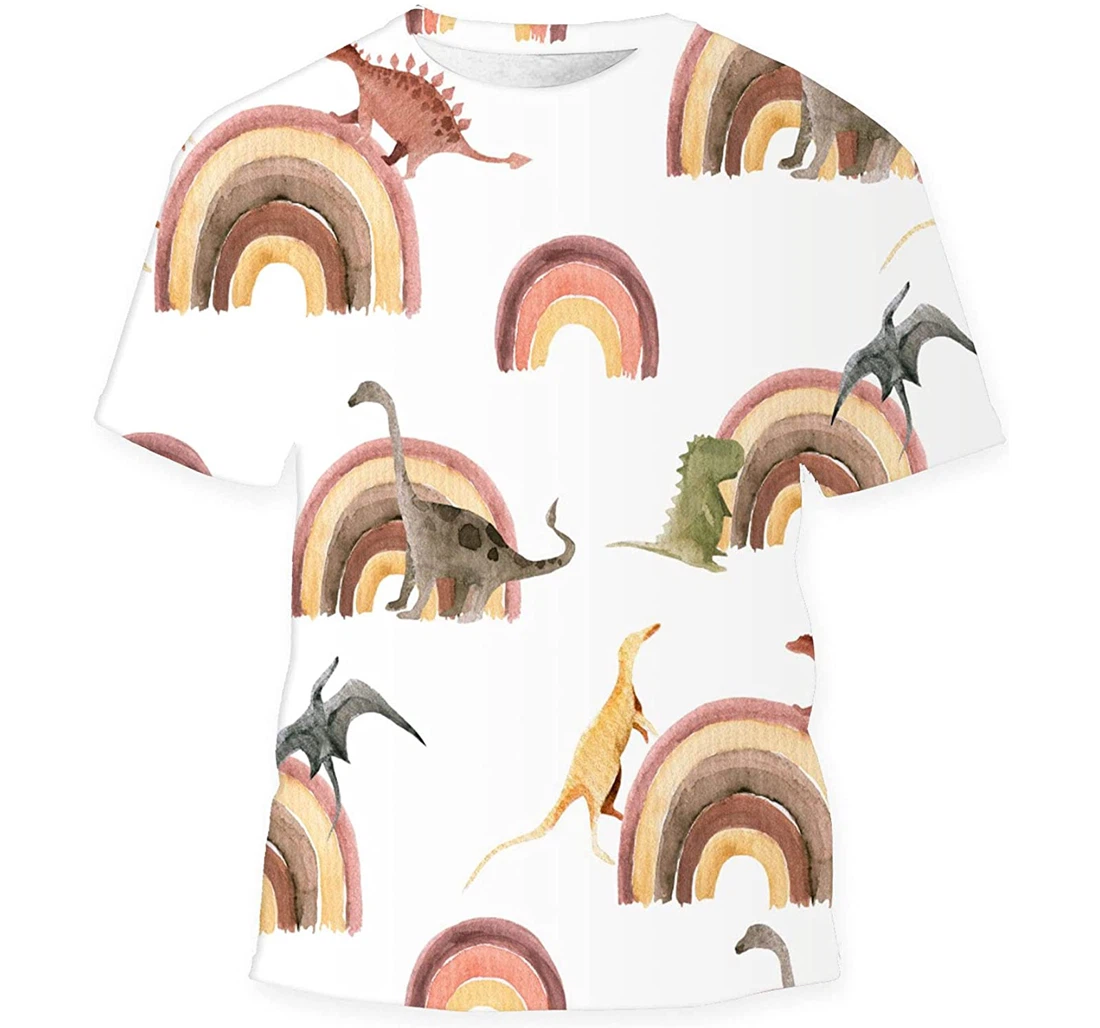 Hand Drawing Watercolor Cute Dino - 3D Printed T-shirt, Long Sleeves Shirt