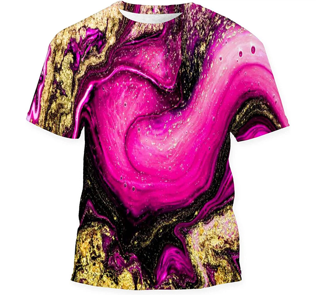 Fuchsia Gold Colors Art Painting Geode - 3D Printed T-shirt, Long Sleeves Shirt